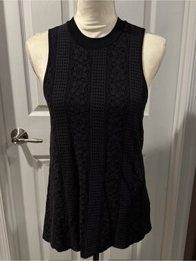 Pink Rose Black Lace-Panel Sleeveless Tank